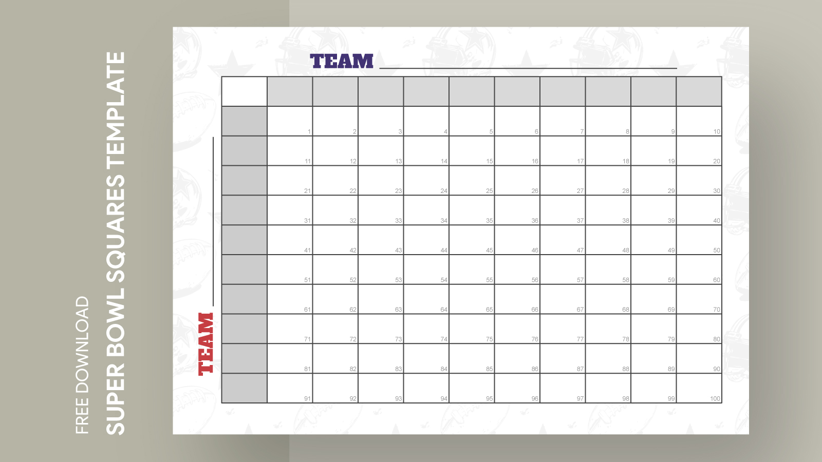 100 square grid for the big game free google docs template - gdoc.io